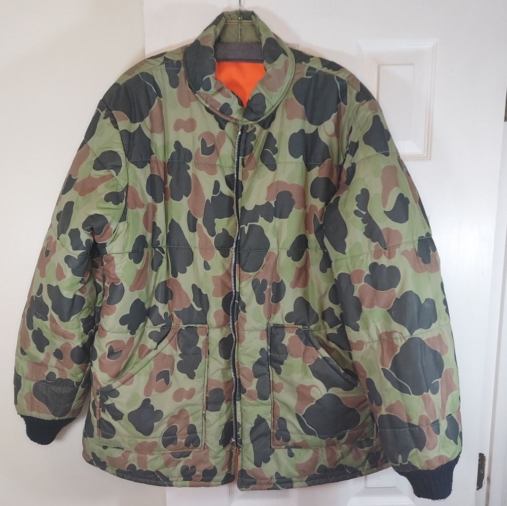 Walls Blizzard Pruf Reversible Hunting Coat Men XL Camouflage Orange Zip VINTAGE